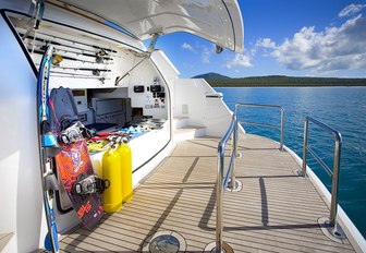 swim platform and open water toy garage on board charter yacht De Lisle III