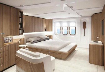 A rendering of a stateroom onboard superyacht CLOUDBREAK