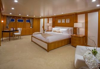 The master cabin on board luxury yacht Lady Victoria