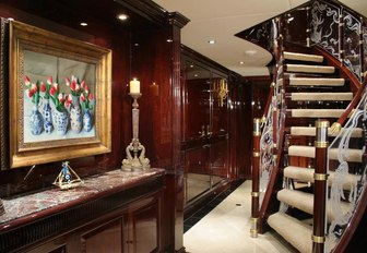 One of the elegant staircases on motor yacht Ionian Princess