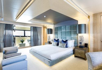 stylish master suite on board charter yacht BLUSH