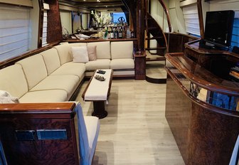 the contemporary and open plan redesign to charter yacht WISH fit with cocktail bar and state of the art entertainment system