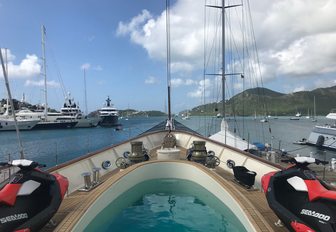 view of Antigua Charter Yacht Show 2017 from the foredeck of superyacht NERO