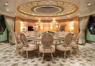 Interior dining set-up on superyacht St David