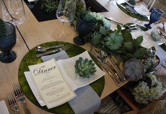 close up of table set for tablescaping contest aboard motor yacht BW at the Newport Charter Show 2017