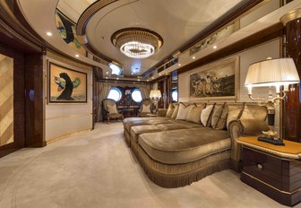 spacious and opulent master suite aboard charter yacht Mine Games 