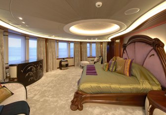 master suite with Belle Epoque styling and panoramic views on board charter yacht AMARYLLIS 