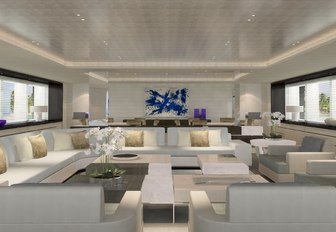 The bright white furnishings inside superyacht 'Grace E'