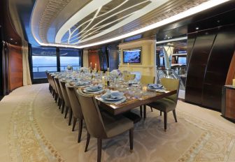 Luxury yacht charter WHISPER interior dining room with long table