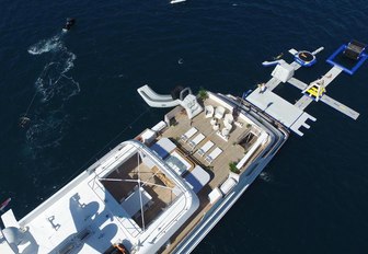 an overhead shot of superyacht showcases her multitude of water toys