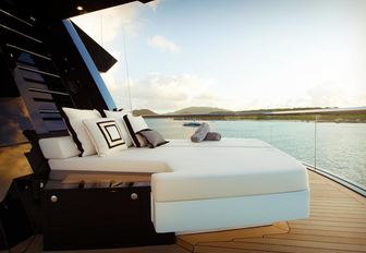 An outdoor bed featured on luxury yacht KISMET