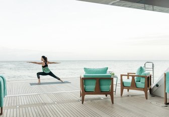 there's so much room on superyacht ramble on rose that guests can spend the majority of their time doing yoga to relax instead of anchoring at a marina where they are more susceptible to contracting coronavirus