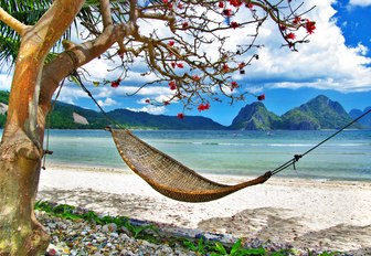 secluded sandy beach in the Philippines with a hammock to relax in