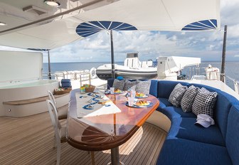 all inn superyacht aft deck dining with shading