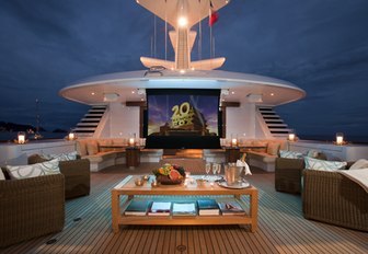 The home theater featured on the sundeck of luxury yacht 'Lady Britt'