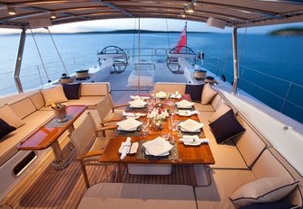 cockpit prepares for alfresco dining aboard sailing yacht DANNESKJOLD