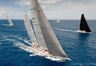 Charter yacht Rosehearty cuts through the water at the St Barths Bucket Regatta