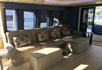 teak-clad main salon aboard superyacht ‘Crystal Blue’ 