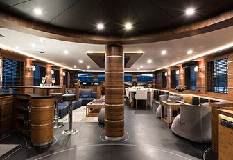 The main salon and interior styling of luxury yacht ROXSTAR