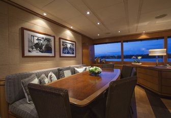 interior dining arrangement on motor yacht cappuccino