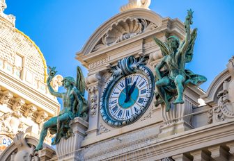 Close up view of the clock outside Casino de Monte-Carlo