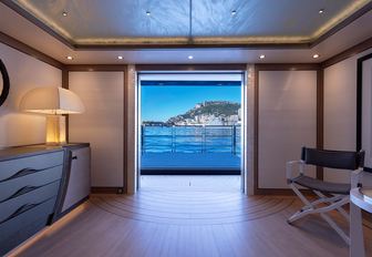 Fold-down balcony open onboard charter yacht LUNA