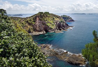 Aerial view of Roberton Island in the Bay of Islands, New Zealand