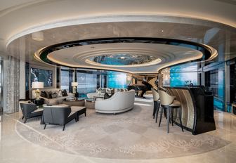 Superyacht charter KISMET interior lounge and wet bar