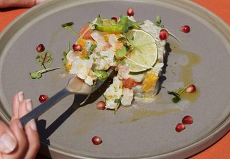 Mediterranean dish with pomegranate seeds