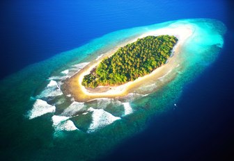 an overhead shot of one of the 1,200 islands that make up the Maldives