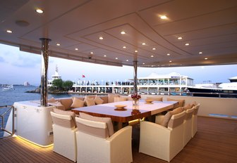 alfresco dining area on the main deck aft of motor yacht TATIANA 