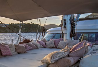 shaded sunning area on the foredeck of charter yacht BLUSH 