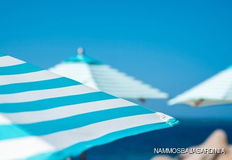 Blue and white striped parasols