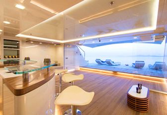 The beach club and swim platform featured on board superyacht O'PTASIA