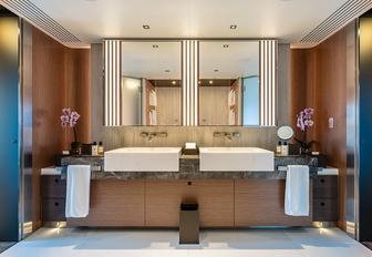 Ensuite facility with his and hers sinks onboard charter yacht MOSKITO