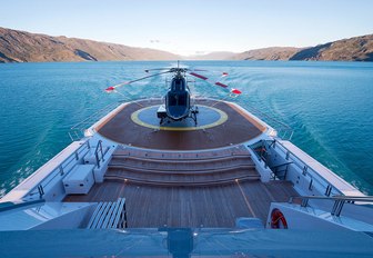 helicopter on the helipad of expedition yacht CLOUDBREAK 