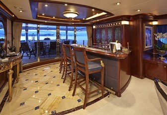 The bar featured on the main deck of charter yacht Zoom Zoom Zoom