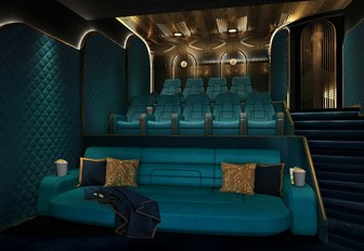 Plush teal cinema onboard superyacht KISMET