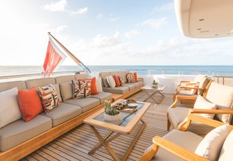 long built-in sofa on the upper deck aft of charter yacht HANIKON 