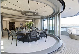 The interior seating of superyacht SLIPSTREAM