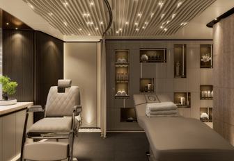 Charter yacht SILVER FOX beauty salon rendering with massage couch