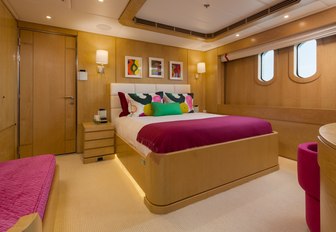 Queen bed in cabin on Superyacht BACA