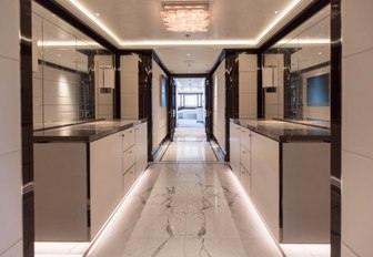 The newly refitted owner's corridor on board luxury yacht AQUILA