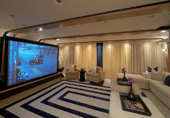 The home cinema available to charter guests on motor yacht 'Ice Angel'