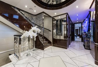 Lobby area with foot of stairwell on board luxury yacht 11/11