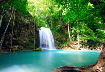 fresh water waterfall in lush rainforest of Costa Rica