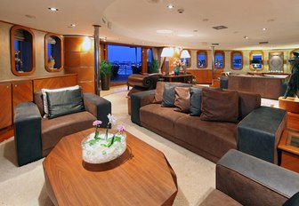 The main salon of superyacht SHERAKHAN