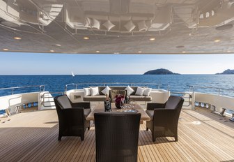 lounging areas on main deck aft of luxury yacht FERDY 