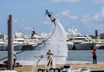 Palm Beach International Boat Show (PBIBS) flyboard demonstration in action