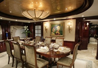 regal dining salon on board charter yacht CLAIRE